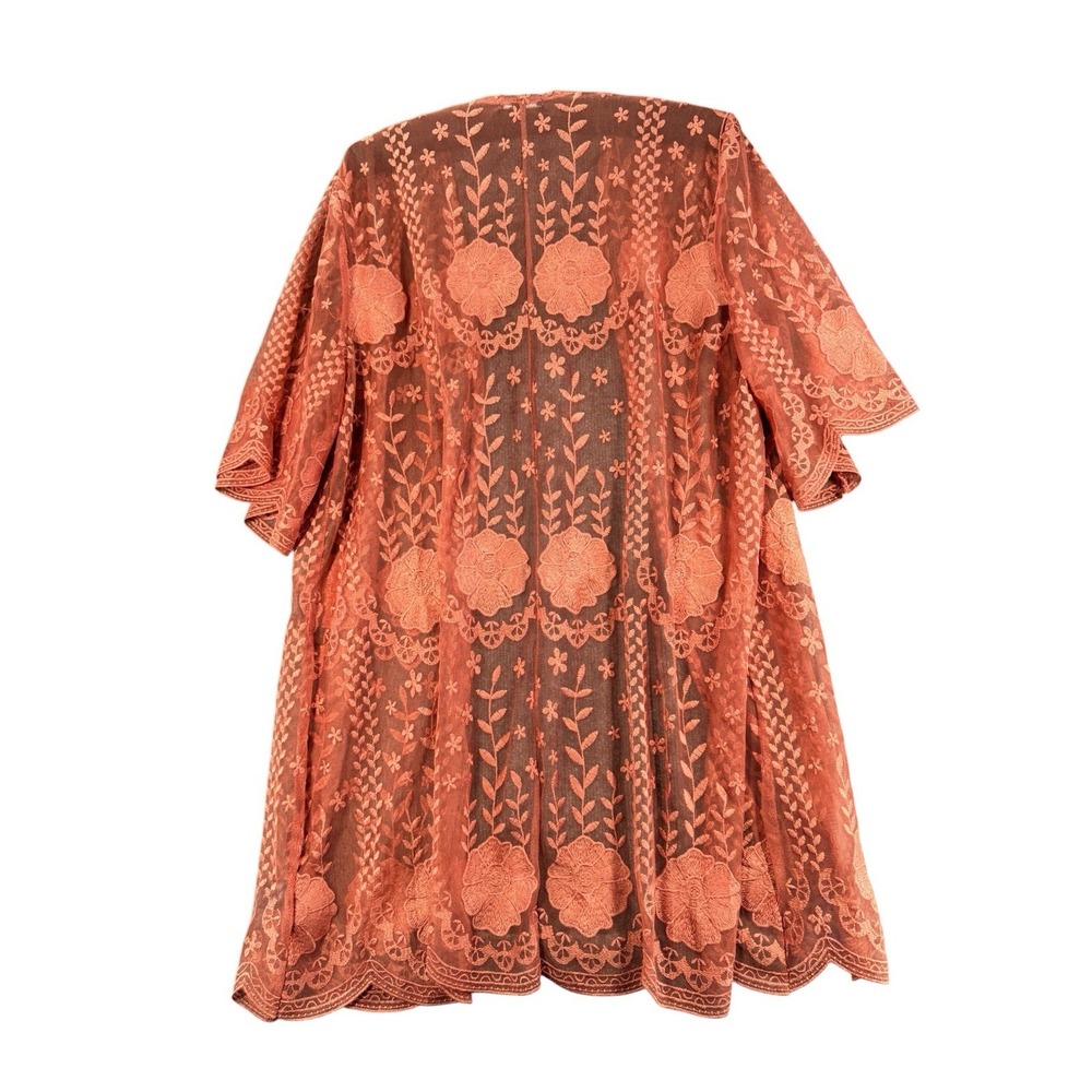 Torrid 00/0 Rust Floral Embroidered Lace Kimono Duster Open Front Boho